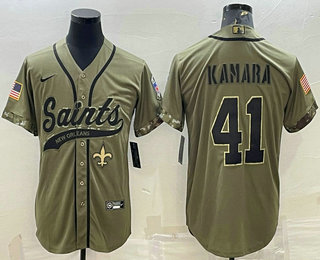 Men's New Orleans Saints #41 Alvin Kamara Olive 2022 Salute To Service Cool Base Stitched Baseball Jersey