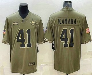 Men's New Orleans Saints #41 Alvin Kamara Olive 2022 Salute To Service Limited Stitched Jersey