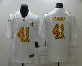 Men's New Orleans Saints #41 Alvin Kamara White Leopard Print Fashion Vapor Limited Nike NFL Jersey