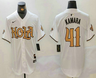 Men's New Orleans Saints #41 Alvin Kamara White Nola Baseball Jersey