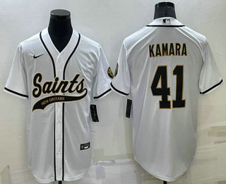 Men's New Orleans Saints #41 Alvin Kamara White Stitched MLB Cool Base Nike Baseball Jersey