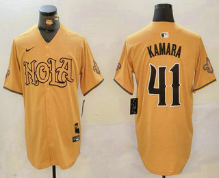 Men's New Orleans Saints #41 Alvin Kamara Yellow Nola Baseball Jersey