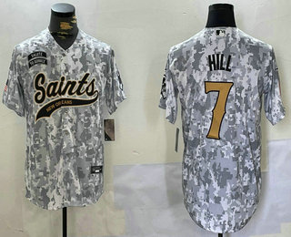 Men's New Orleans Saints #7 Taysom Hill Arctic Camo 2024 Salute to Service Stitched Baseball Jersey