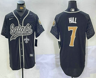 Men's New Orleans Saints #7 Taysom Hill Black Reflective Cool Base Stitched Baseball Jersey