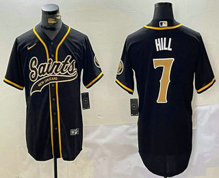 Men's New Orleans Saints #7 Taysom Hill Black With Patch Cool Base Stitched Baseball Jersey