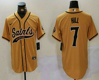 Men's New Orleans Saints #7 Taysom Hill Gold Cool Base Stitched Baseball Jersey