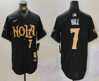 Men's New Orleans Saints #7 Taysom Hill Number Black Nola Baseball Jersey