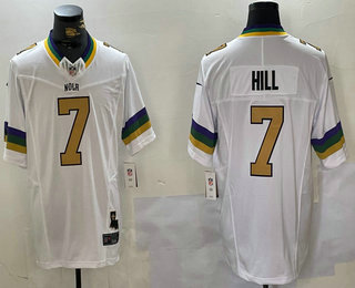 Men's New Orleans Saints #7 Taysom Hill White 2024 FUSE Vapor Limited Stitched Jersey