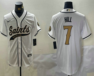 Men's New Orleans Saints #7 Taysom Hill White With Patch Cool Base Stitched Baseball Jersey