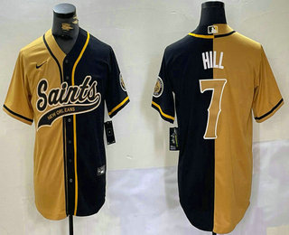 Men's New Orleans Saints #7 Taysom Hill Yellow Black Two Tone With Patch Cool Base Stitched Baseball Jersey