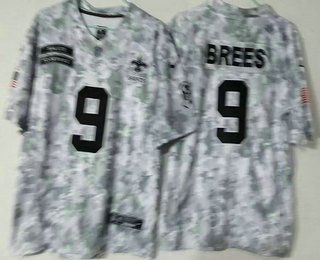 Men's New Orleans Saints #9 Drew Brees Arctic Camo 2024 FUSE Salute to Service Limited Stitched Jersey