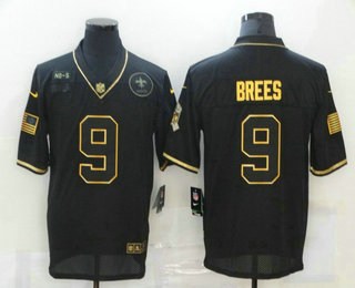 Men's New Orleans Saints #9 Drew Brees Black Gold 2020 Salute To Service Stitched NFL Nike Limited Jersey