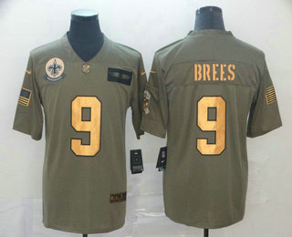 Men's New Orleans Saints #9 Drew Brees Olive Gold 2019 Salute To Service Stitched NFL Nike Limited Jersey