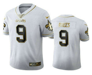 Men's New Orleans Saints #9 Drew Brees White 100th Season Golden Edition Jersey