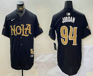 Men's New Orleans Saints #94 Cameron Jordan Black Nola Baseball Jersey