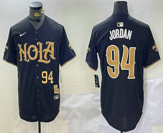 Men's New Orleans Saints #94 Cameron Jordan Number Black Nola Baseball Jersey