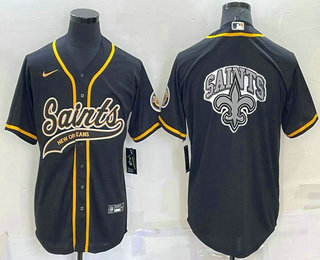 Men's New Orleans Saints Black Team Big Logo With Patch Cool Base Stitched Baseball Jersey