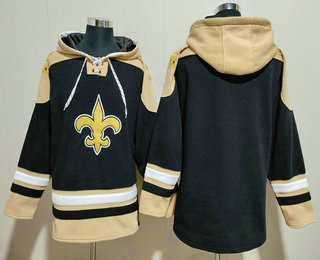 Men's New Orleans Saints Blank Black Ageless Must Have Lace Up Pullover Hoodie