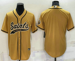 Men's New Orleans Saints Blank Gold Stitched Cool Base Nike Baseball Jersey