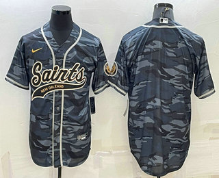 Men's New Orleans Saints Blank Grey Camo With Patch Cool Base Stitched Baseball Jersey