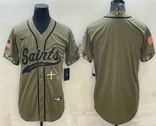 Men's New Orleans Saints Blank Olive Salute to Service Cool Base Stitched Baseball Jersey