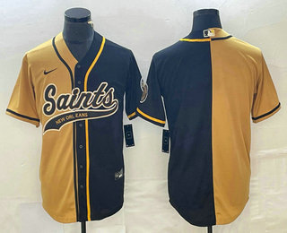 Men's New Orleans Saints Blank Yellow Black Two Tone With Patch Cool Base Stitched Baseball Jersey