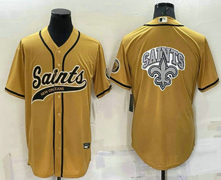 Men's New Orleans Saints Gold Team Big Logo With Patch Cool Base Stitched Baseball Jersey