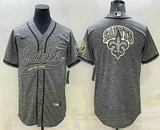 Men's New Orleans Saints Grey Team Big Logo With Patch Cool Base Stitched Baseball Jersey