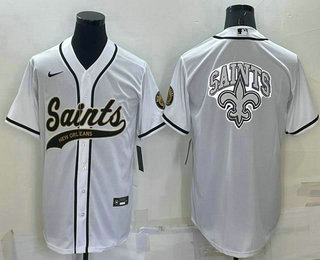 Men's New Orleans Saints White Team Big Logo With Patch Cool Base Stitched Baseball Jersey