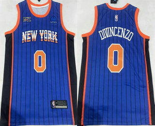 Men's New Yok Knicks #0 Donte DiVincenzo Blue 2024 City Icon Sponsor Swingman Jersey