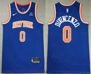 Men's New Yok Knicks #0 Donte DiVincenzo Blue Icon Sponsor Swingman Stitched