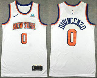 Men's New Yok Knicks #0 Donte DiVincenzo White Icon Sponsor Swingman Stitched
