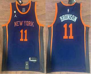 Men's New York Knicks #11 Jalen Brunson Black 6 Patch Jordan Stitched Jersey