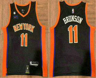 Men's New York Knicks #11 Jalen Brunson Black 6 Patch Stitched Basketball Jersey