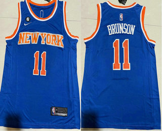 Men's New York Knicks #11 Jalen Brunson Blue 6 Patch Stitched Basketball Jersey