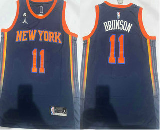 Men's New York Knicks #11 Jalen Brunson Navy Blue 6 Patch Jordan Stitched Jersey