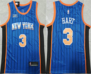 Men's New Yok Knicks #3 Josh Hart Blue City Edition Stitched Basketball Jersey