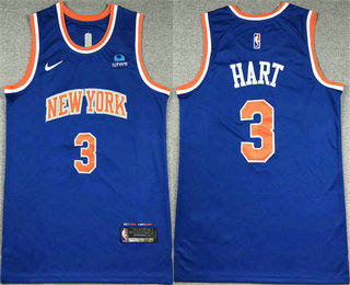 Men's New Yok Knicks #3 Josh Hart Blue Icon Sponsor Swingman Jersey
