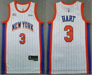 Men's New Yok Knicks #3 Josh Hart White Pinstripe 2024 City Edition Stitched Jersey