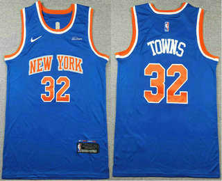 Men's New Yok Knicks #32 Karl Anthony Towns Blue Icon Edition Edition Stitched Jersey