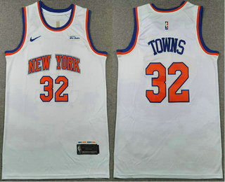 Men's New Yok Knicks #32 Karl Anthony Towns White 2024 Association Edition Stitched Jersey