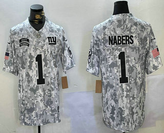 Men's New York Giants #1 Malik Nabers Arctic Camo 2024 FUSE Salute to Service Limited Stitched Jersey