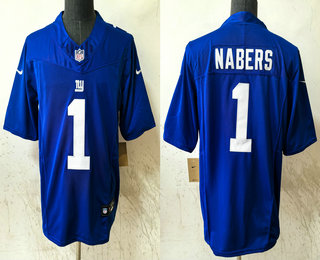 Men's New York Giants #1 Malik Nabers Blue 2024 FUSE Vapor Stitched Jersey