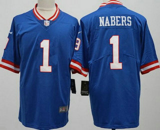 Men's New York Giants #1 Malik Nabers Limited Blue Classic Vapor Jersey