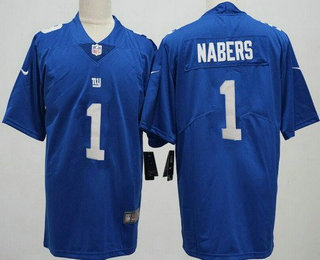 Men's New York Giants #1 Malik Nabers Limited Blue Vapor Jersey