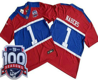 Men's New York Giants #1 Malik Nabers Limited Red Alternate FUSE 100 Seasons Vapor Jersey