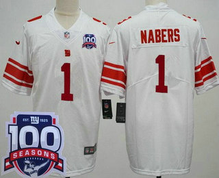 Men's New York Giants #1 Malik Nabers Limited White 100 Seasons Vapor Jersey