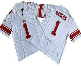 Men's New York Giants #1 Malik Nabers Limited White FUSE Vapor Jersey