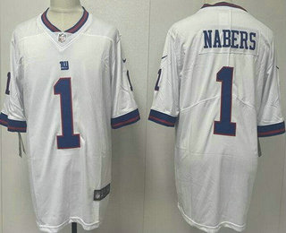 Men's New York Giants #1 Malik Nabers Limited White Throwback Vapor Jersey