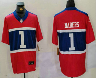 Men's New York Giants #1 Malik Nabers Red 2024 FUSE Vapor Limited Stitched Jersey